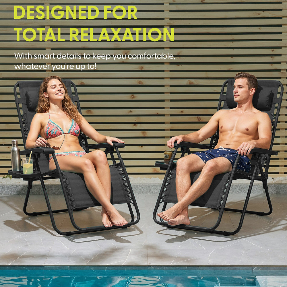 Set of 2 Zero Gravity Reclining Patio Chairs with Cup & Phone Holder