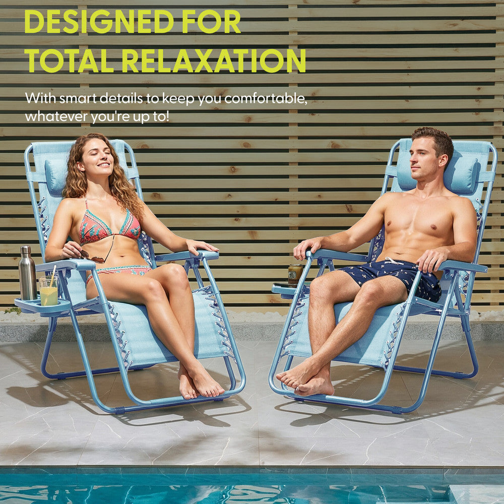 Set of 2 Zero Gravity Reclining Patio Chairs with Cup & Phone Holder