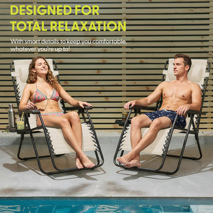 Set of 2 Zero Gravity Reclining Patio Chairs with Cup & Phone Holder