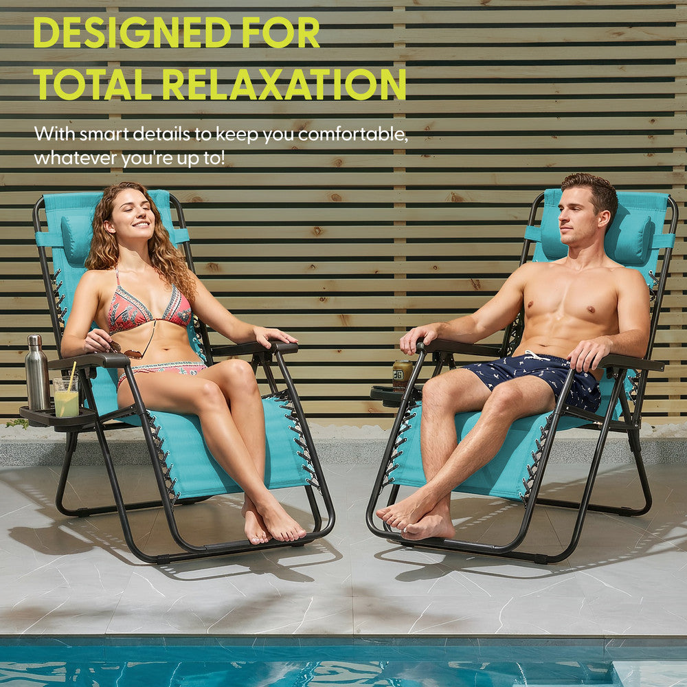 Set of 2 Zero Gravity Reclining Patio Chairs with Cup & Phone Holder