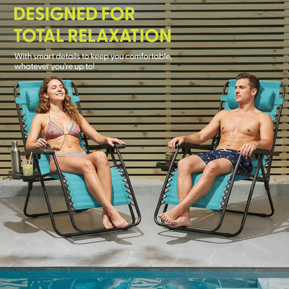Set of 2 Zero Gravity Reclining Patio Chairs with Cup & Phone Holder