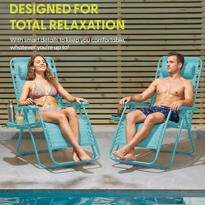 Set of 2 Zero Gravity Reclining Patio Chairs with Cup & Phone Holder