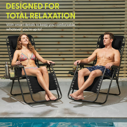 Set of 2 Zero Gravity Reclining Patio Chairs with Cup & Phone Holder