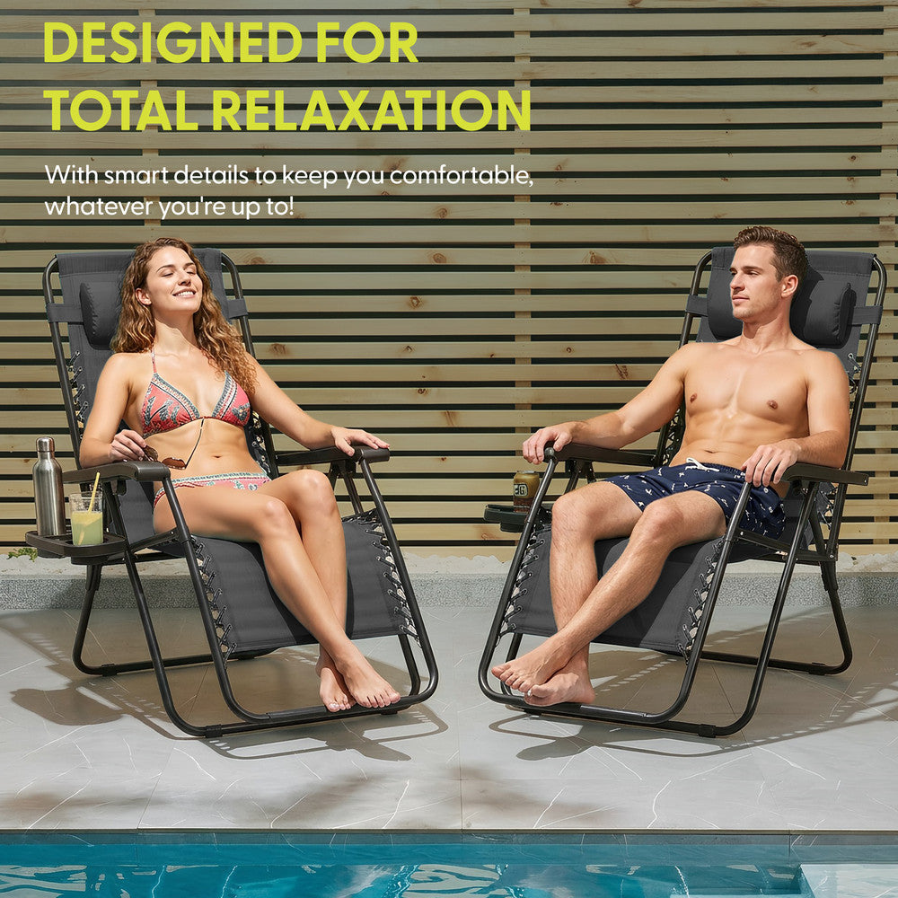 Set of 2 Zero Gravity Reclining Patio Chairs with Cup & Phone Holder