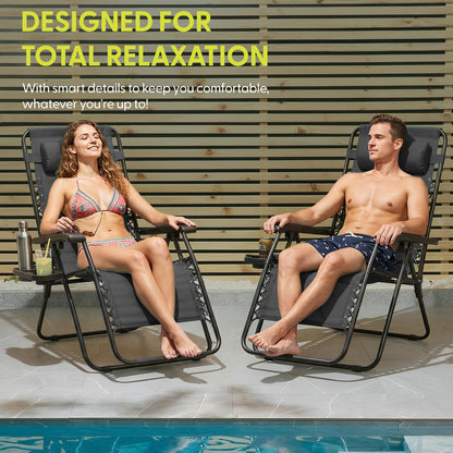 Set of 2 Zero Gravity Reclining Patio Chairs with Cup & Phone Holder