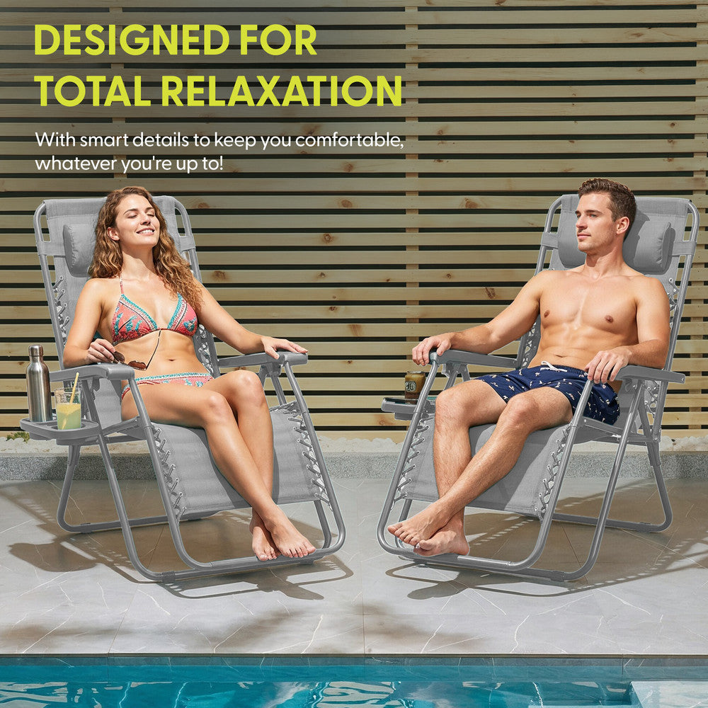Set of 2 Zero Gravity Reclining Patio Chairs with Cup & Phone Holder