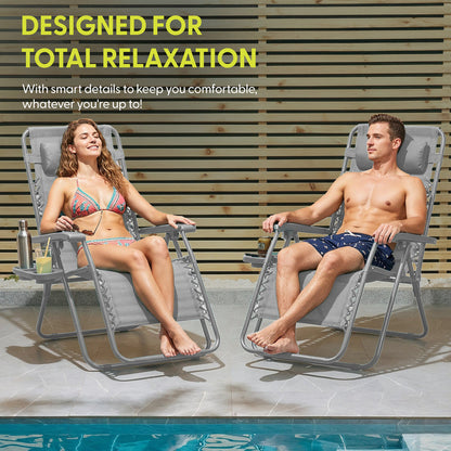 Set of 2 Zero Gravity Reclining Patio Chairs with Cup & Phone Holder
