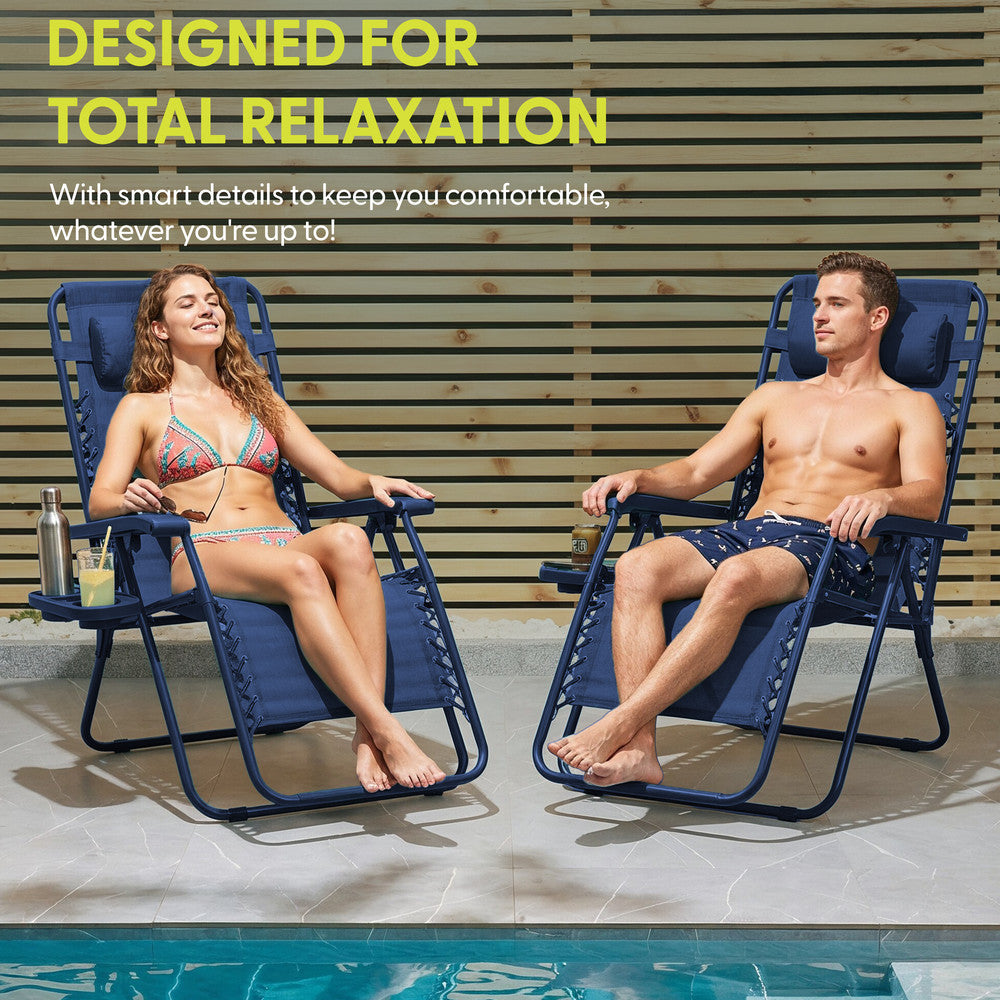 Set of 2 Zero Gravity Reclining Patio Chairs with Cup & Phone Holder