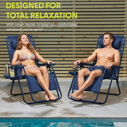 Set of 2 Zero Gravity Reclining Patio Chairs with Cup & Phone Holder