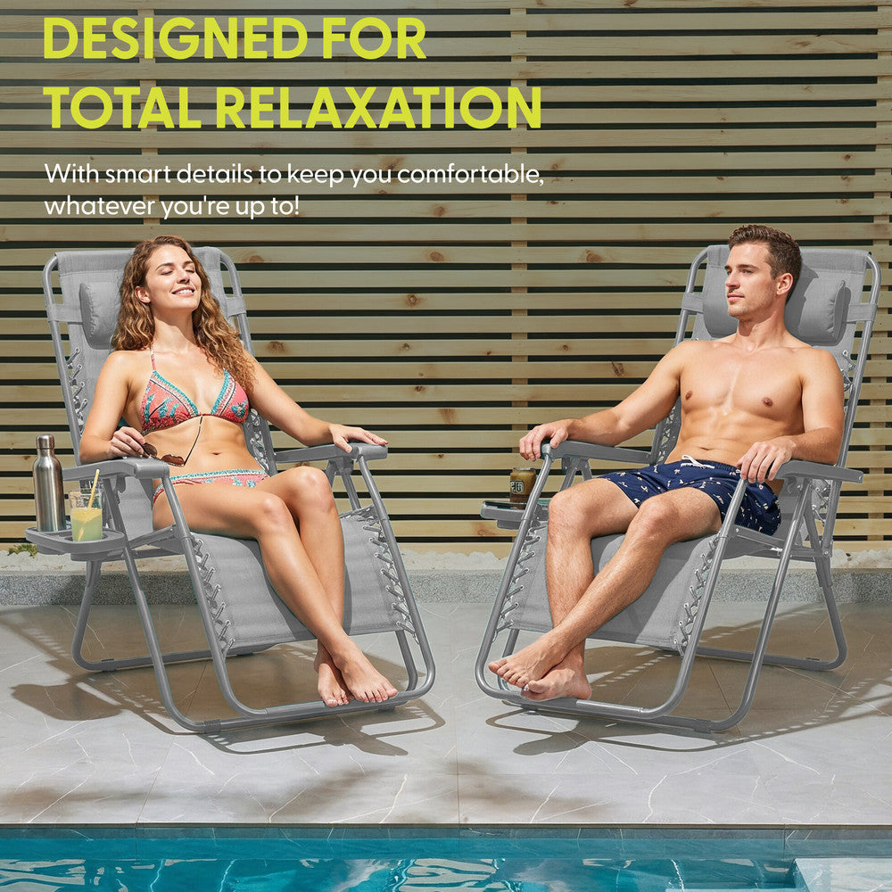 Set of 2 Zero Gravity Reclining Patio Chairs with Cup & Phone Holder