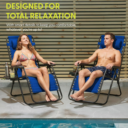 Set of 2 Zero Gravity Reclining Patio Chairs with Cup & Phone Holder
