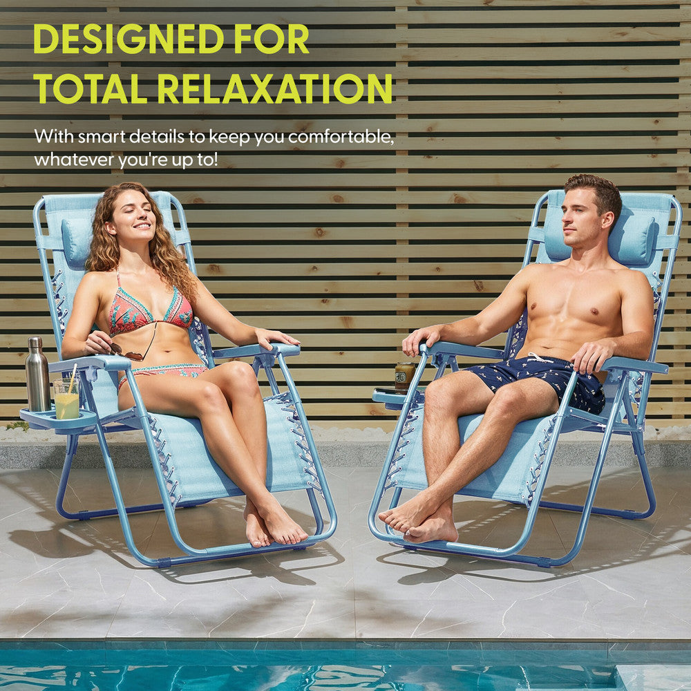 Set of 2 Zero Gravity Reclining Patio Chairs with Cup & Phone Holder