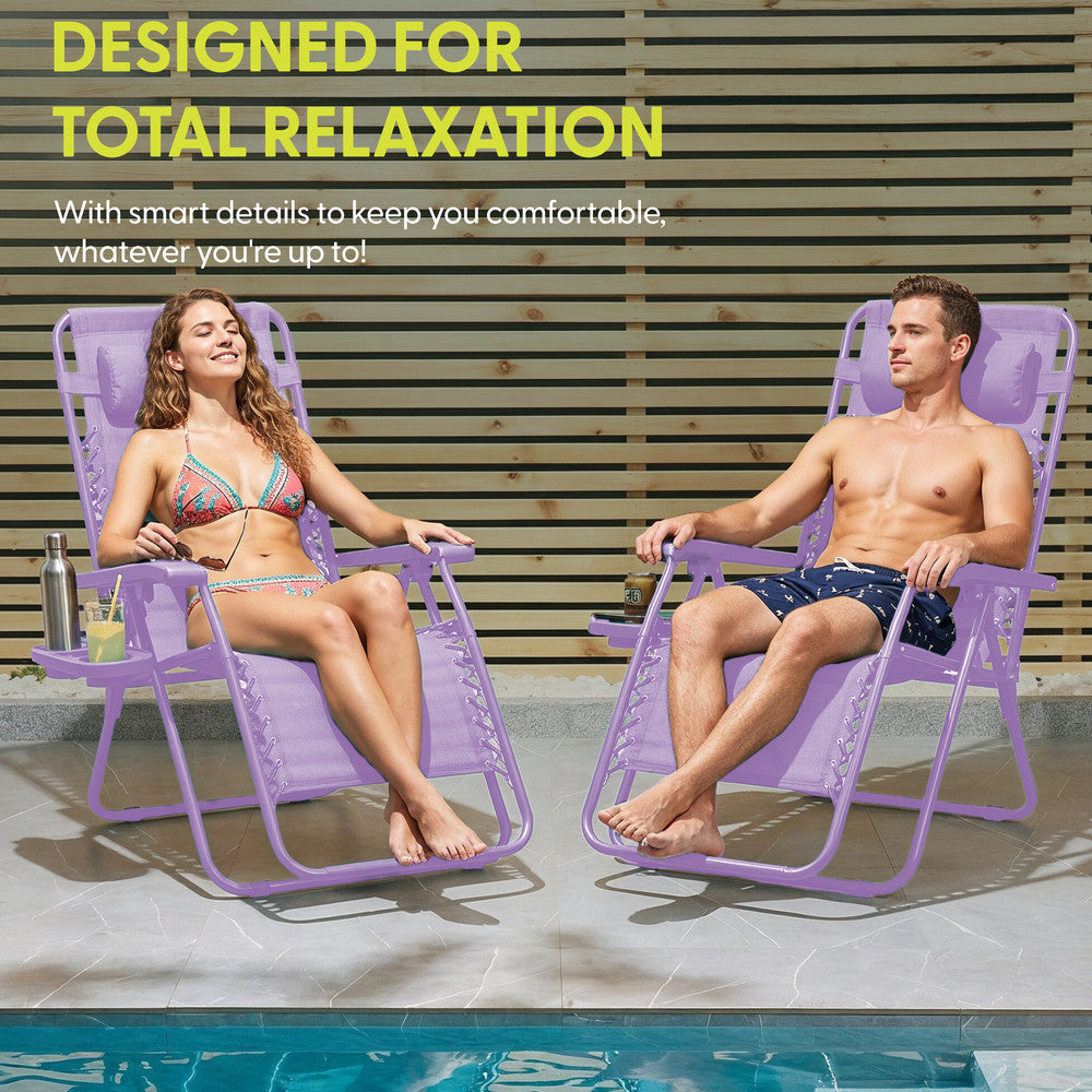 Set of 2 Zero Gravity Reclining Patio Chairs with Cup & Phone Holder
