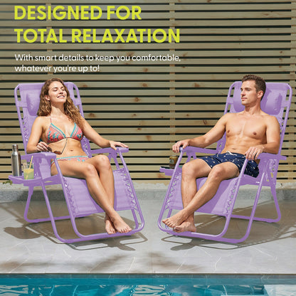 Set of 2 Zero Gravity Reclining Patio Chairs with Cup & Phone Holder