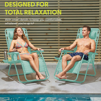Set of 2 Zero Gravity Reclining Patio Chairs with Cup & Phone Holder